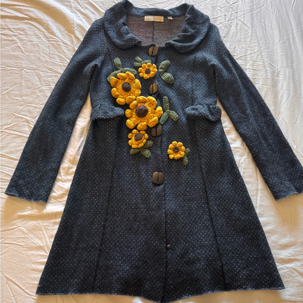 ADORBS AF ANTHROPOLOGIE BRAND CHARLIE & ROBIN EMBROIDERED SWEATER COAT - Picture 6 of 10
